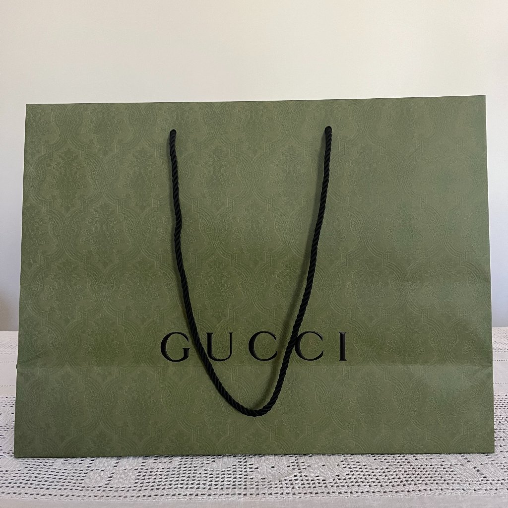 Gucci Green  Black Large Paper Shopping Bag Rare